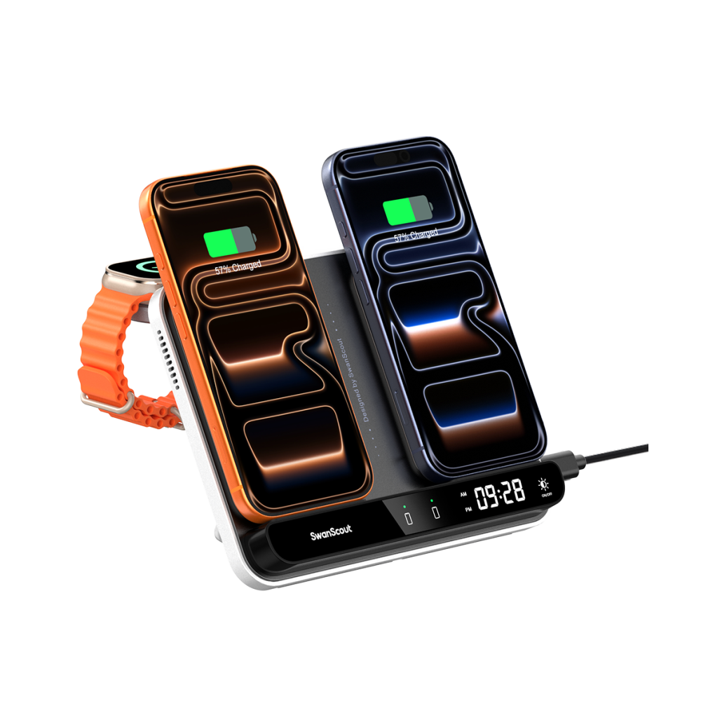 SwanScout 710A - Bezprzewodowa ładowarka dla dwóch telefonów i jednego zegarka Apple