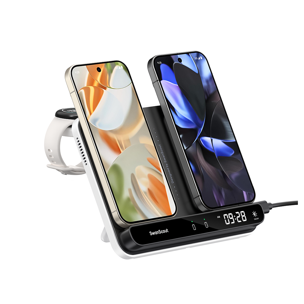 SwanScout 710G2 - Chargeur sans fil pour deux téléphones et une montre de Google