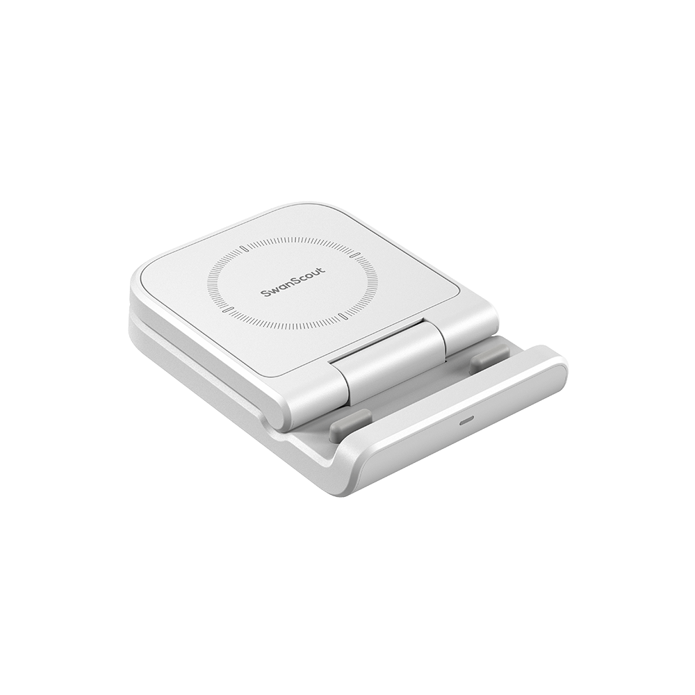 SwanScout 501S foldable white wireless charger for Samsung Z Flip series, portable and lightweight, perfect for travel