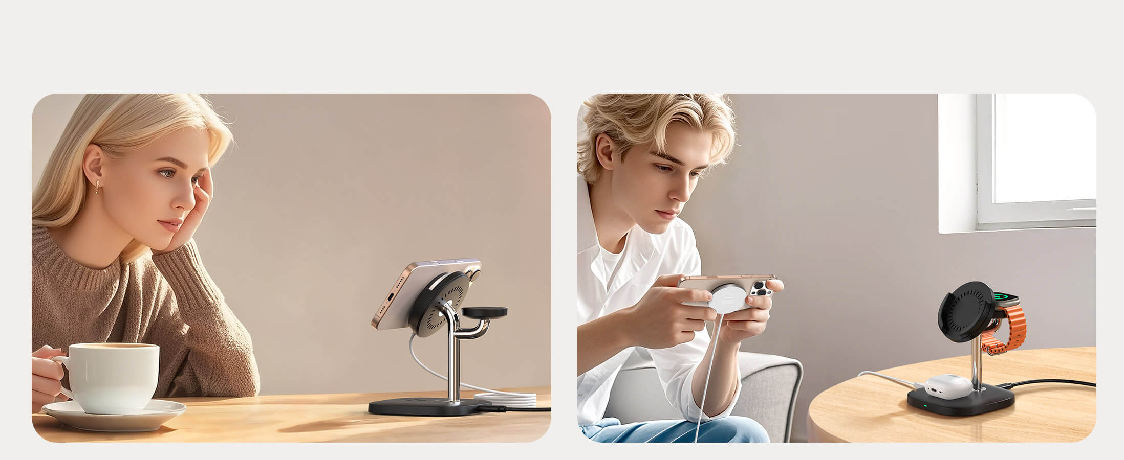 The Apple Watch charger stand on SwanScout 711M is adjustable and stable, giving you both a view and a charge in one clean motion.