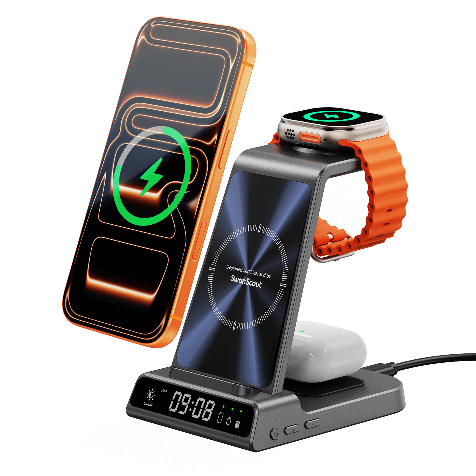 SwanScout C02 - Supporto di ricarica wireless 3 in 1 per Apple