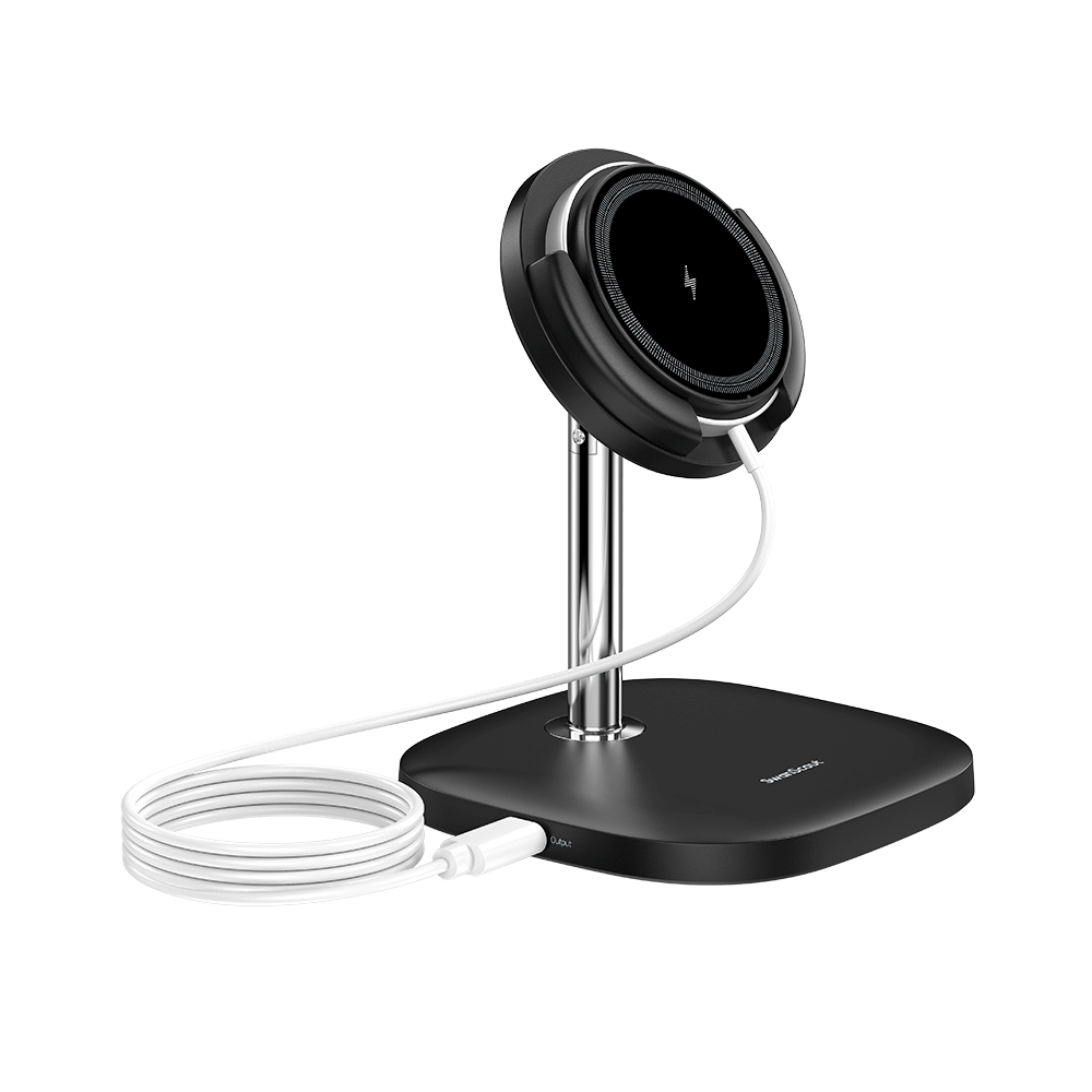SwanScout 506SM magnetic wireless charger for Samsung Galaxy Z Flip 7, showing strong magnetic alignment and compact design.