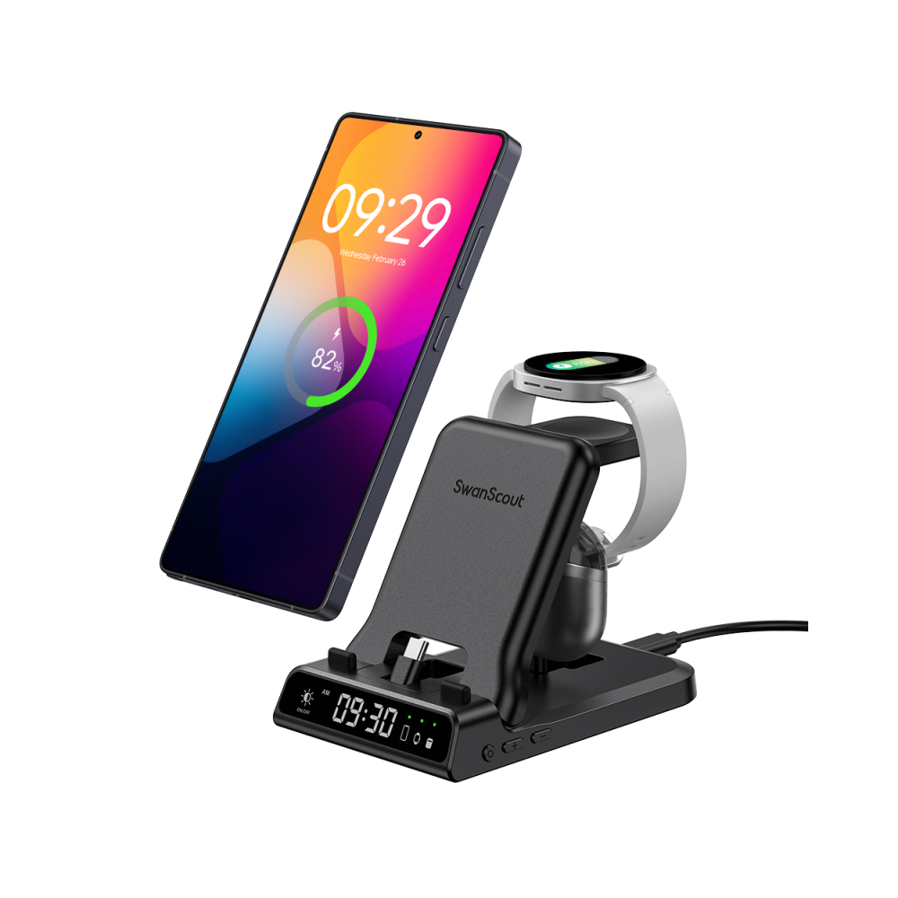 SwanScout 701S - USB-C Fast Charger for Samsung with Clock