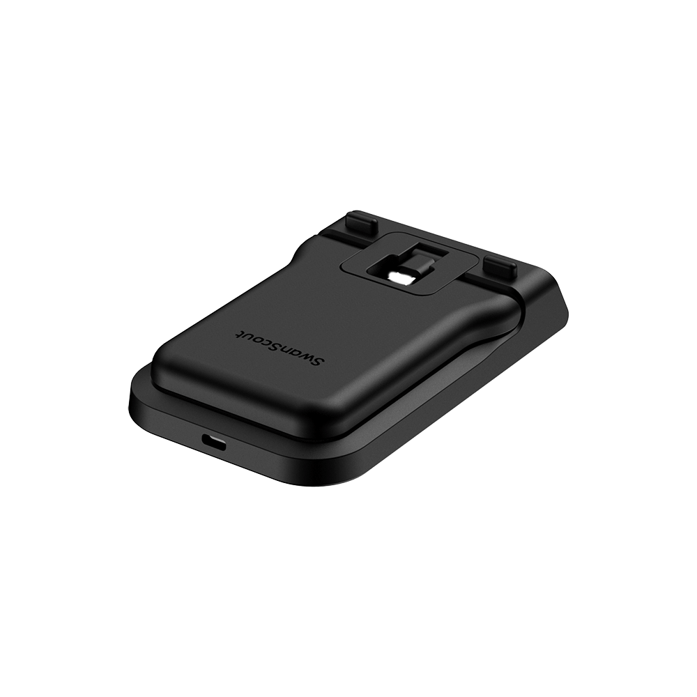 SwanScout 701S wired fast charger for Samsung with built-in clock, compact foldable design for easy storage and travel.