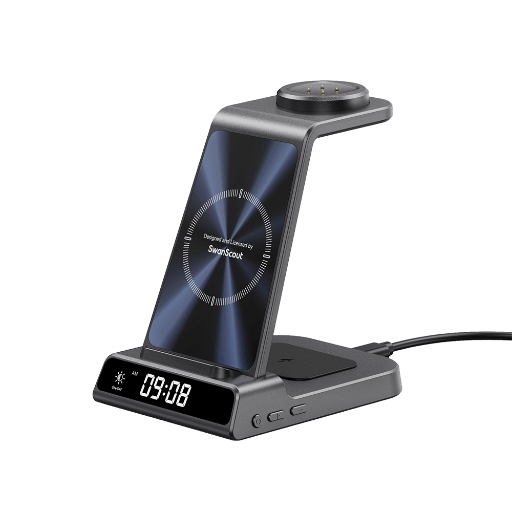SwanScout C01G2 3-in-1 wireless charging station for Google Pixel, with efficient heat dissipation and triple ventilation.