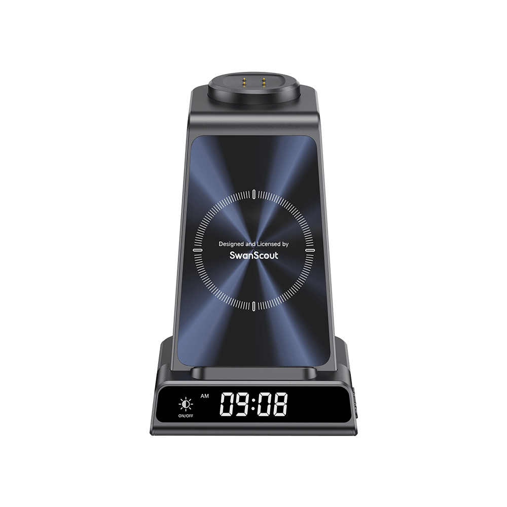 SwanScout C01G2 3-in-1 wireless charging station for Google Pixel, multi-device dock with sleek design and reliable charging capability.