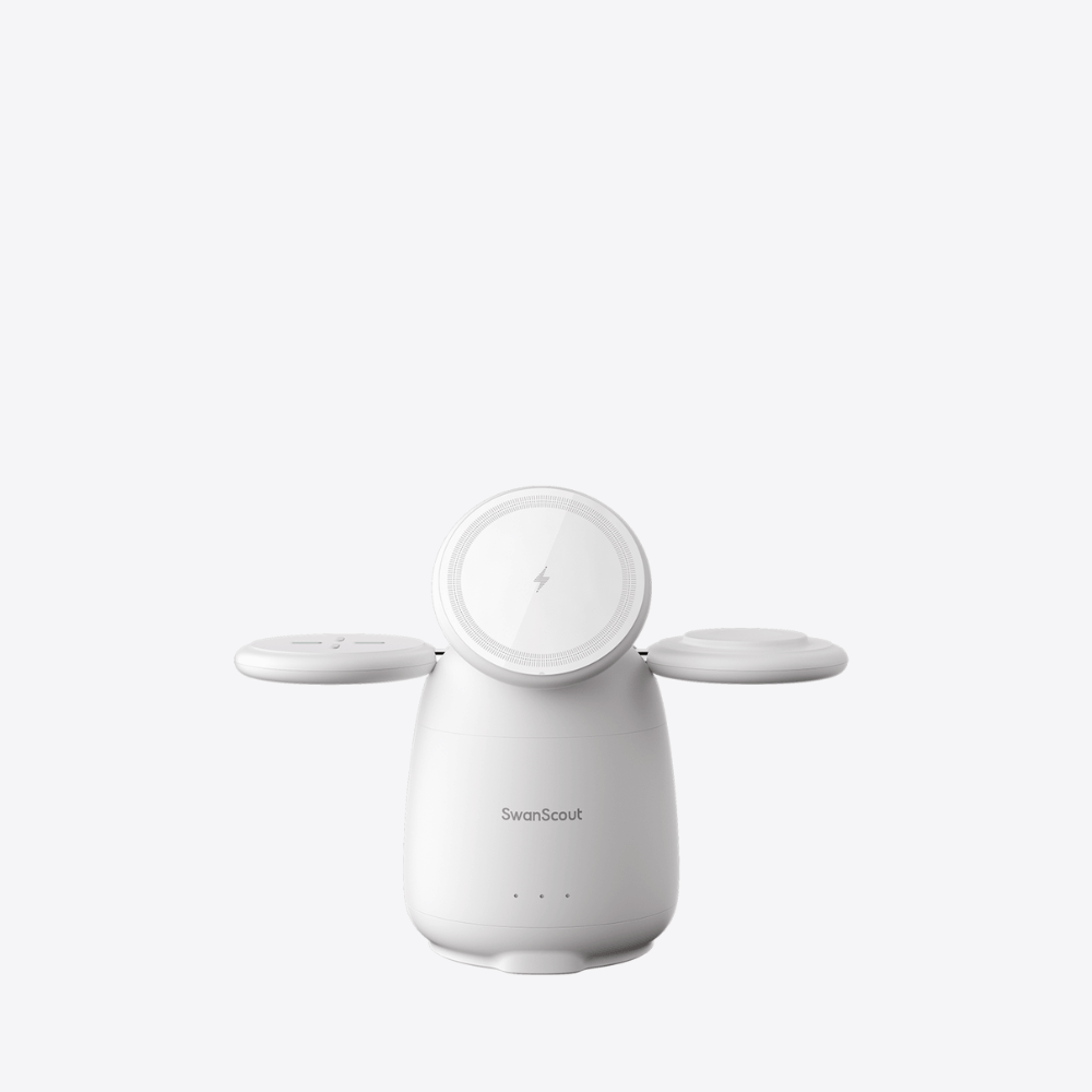 SwanScout 707M | 3-in-1 MagSafe wireless charger with foldable design, ideal for charging iPhone, Apple Watch, and AirPods all at once.