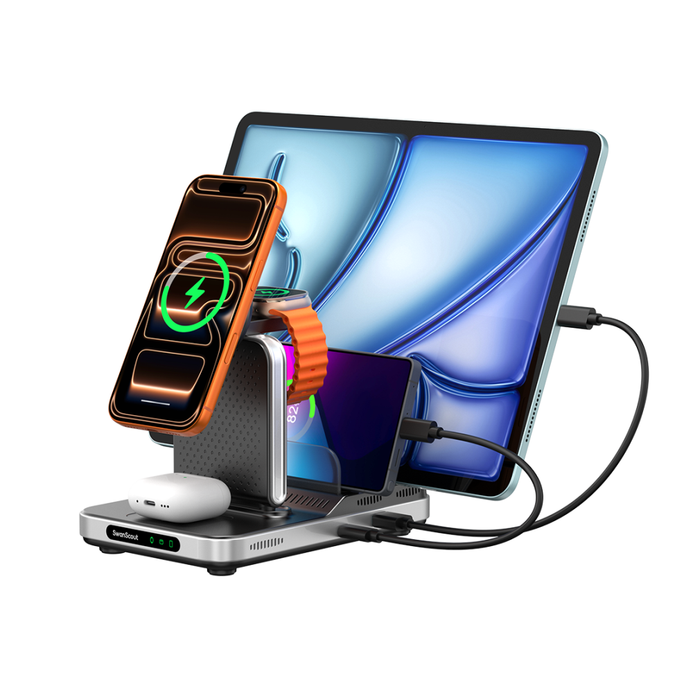 SwanScout 901M - 5v1 bezdrátová nabíječka pro Apple, ideální na studijní stůl