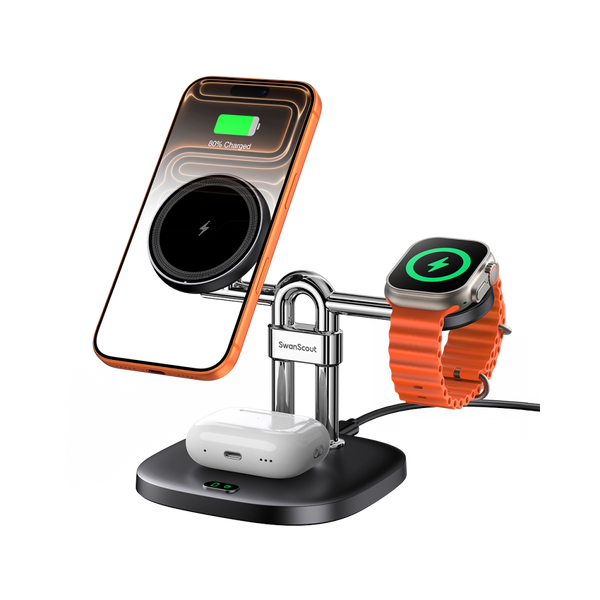 SwanScout 712M – 3 v 1 magnetická bezdrátová nabíjecí stanice pro Apple