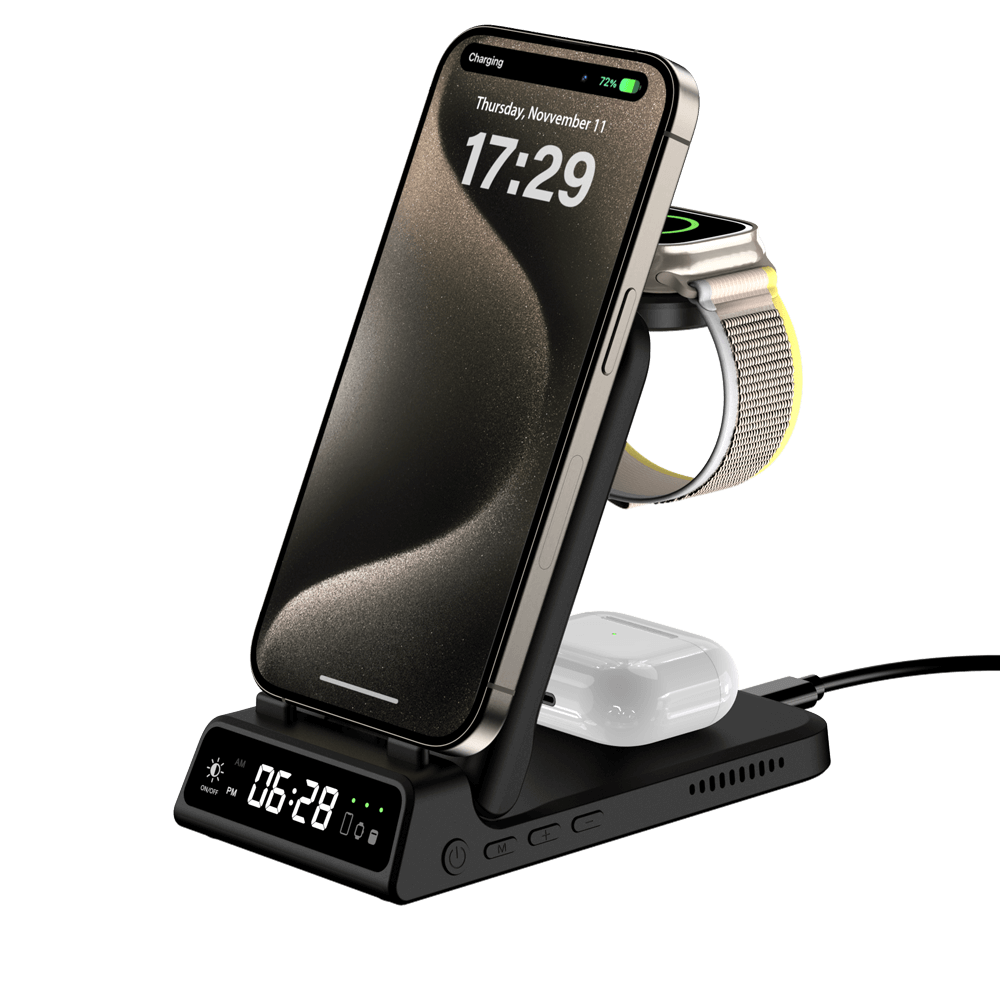 SwanScout 703A | 3 In 1 Foldable Wireless Charging Station for Apple Devices.