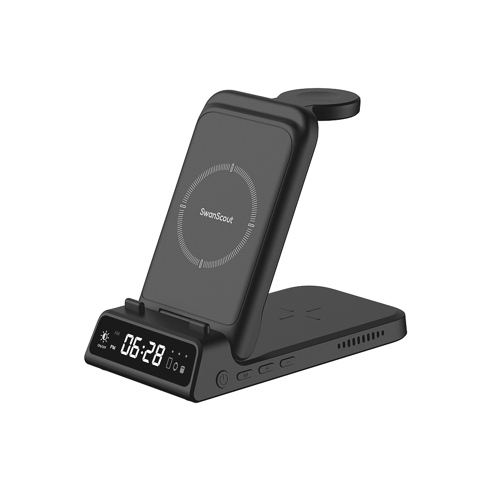 SwanScout 703A | 3 In 1 Foldable Wireless Charging Station for Apple Devices.