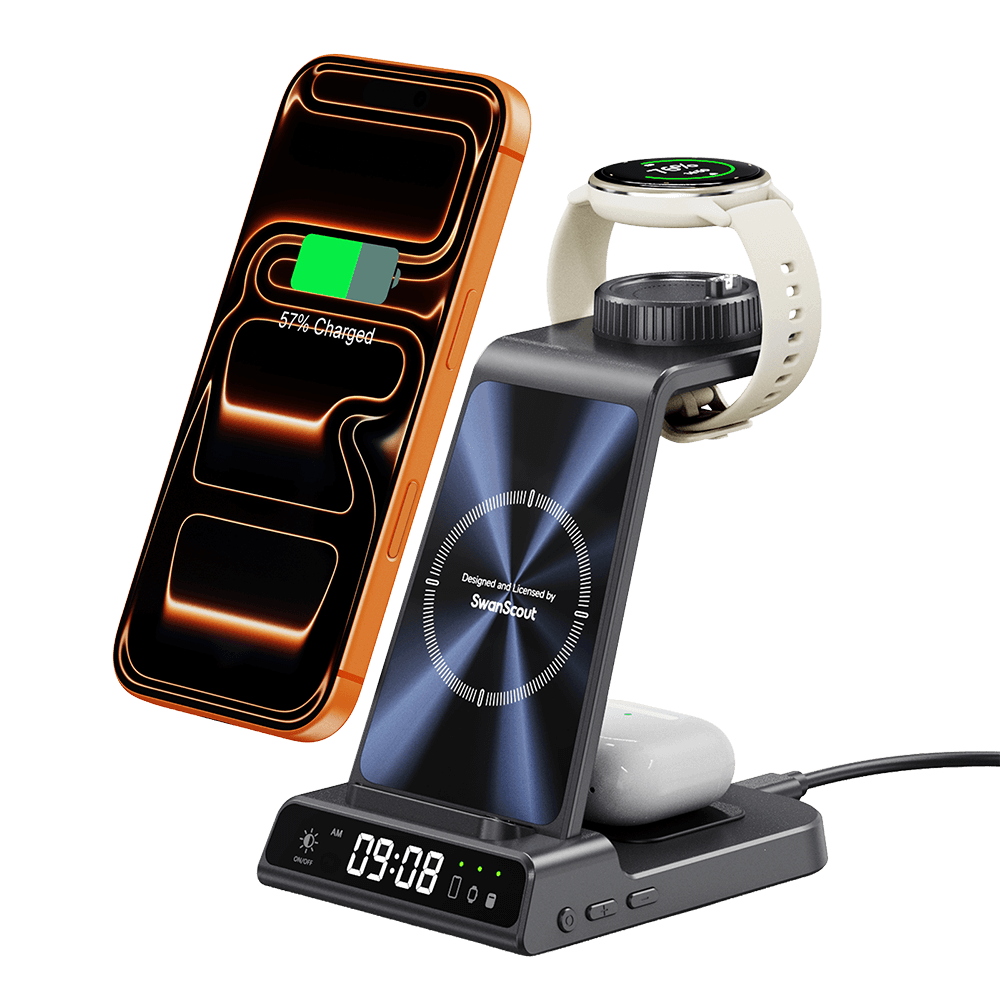 SwanScout C01GM - 3v1 bezdrátová nabíjecí stanice pro Garmin hodinky