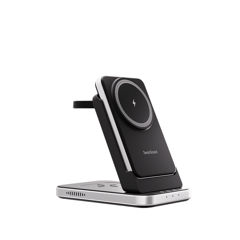 The MagSafe wireless charger offers a convenient, cable-free charging solution with a secure magnetic attachment.