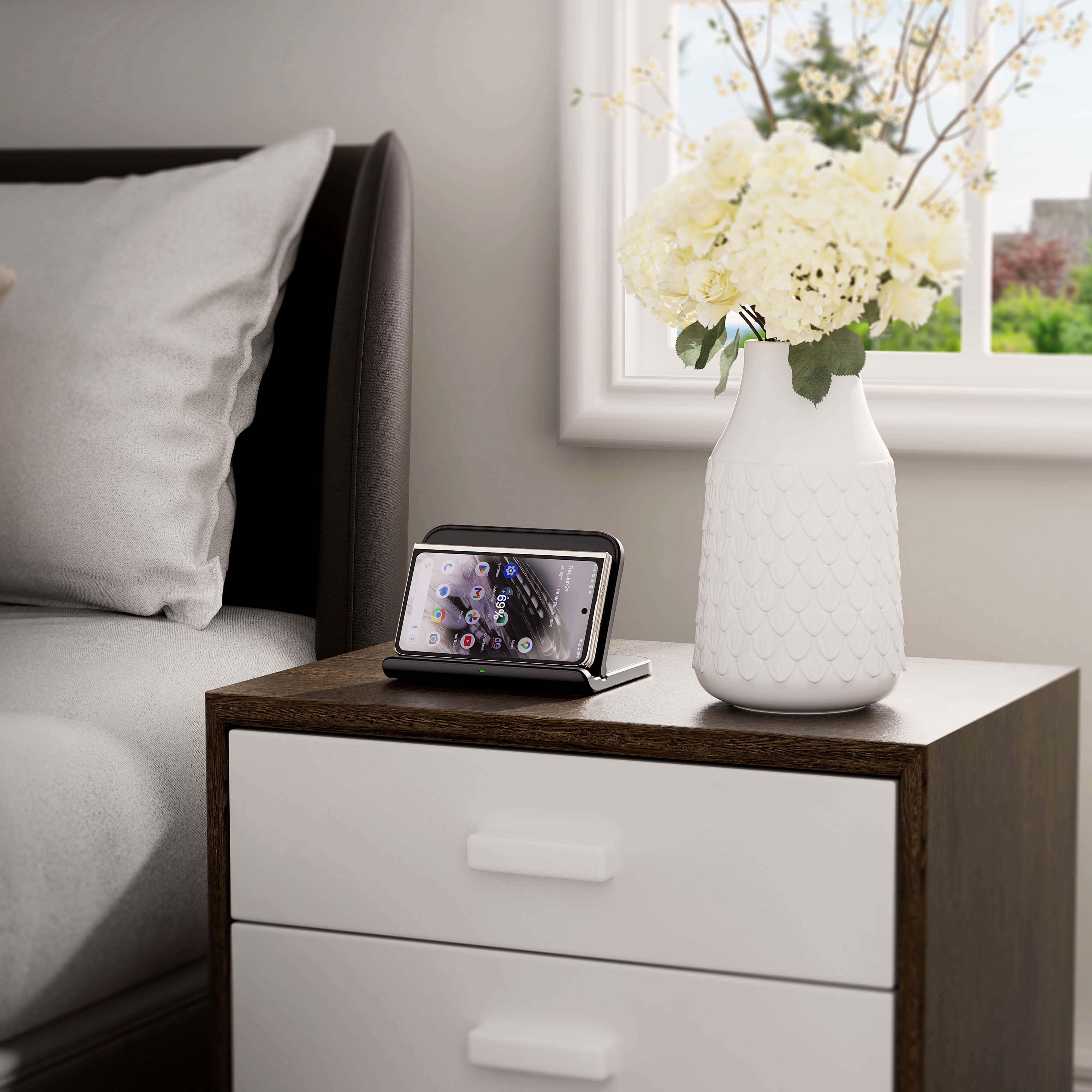 SwanScout 503G is a foldable and portable Charger Stand for Google Phone, featuring a Wireless Charger with Triple Coils. Specially designed for Google FOLD series phones, it offers wide compatibility, supporting other regular smartphones as well. This stand is foldable for easy portability.