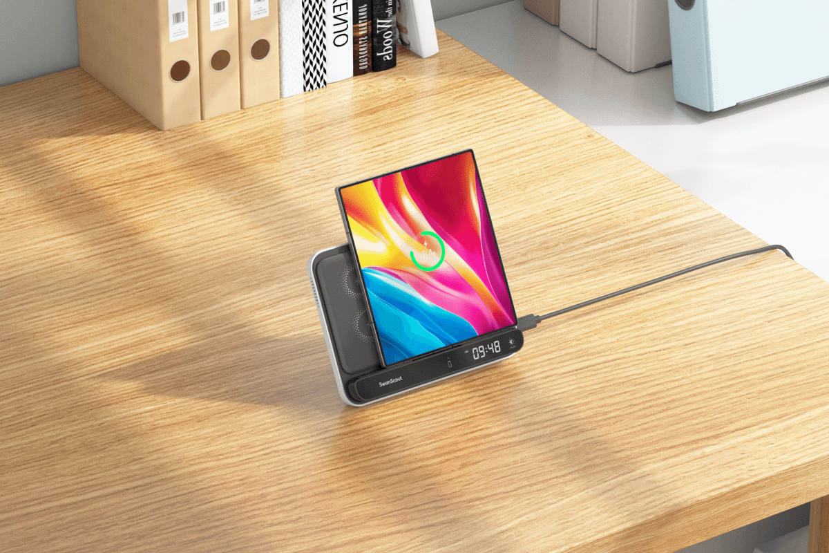 The Galaxy Z Fold 6 charging station includes a wireless charging pad tailored for the foldable design’s unique structure.