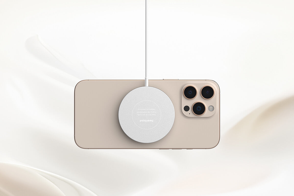 Charging your iPhone 12 is simple with the SwanScout 506M, a magnetic iPhone 12 charger made for MagSafe.