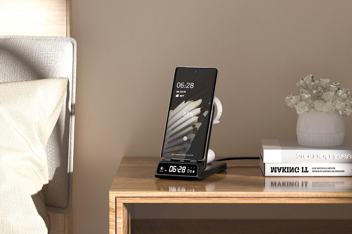 Experience the convenience of fast, foldable, and portable charging with the SwanScout 703G | 3 In 1 Foldable Wireless Charging Station for Google devices. This unique SwanScout Charging Station is designed for portability and speed, ensuring your Google devices are powered up wherever you go.