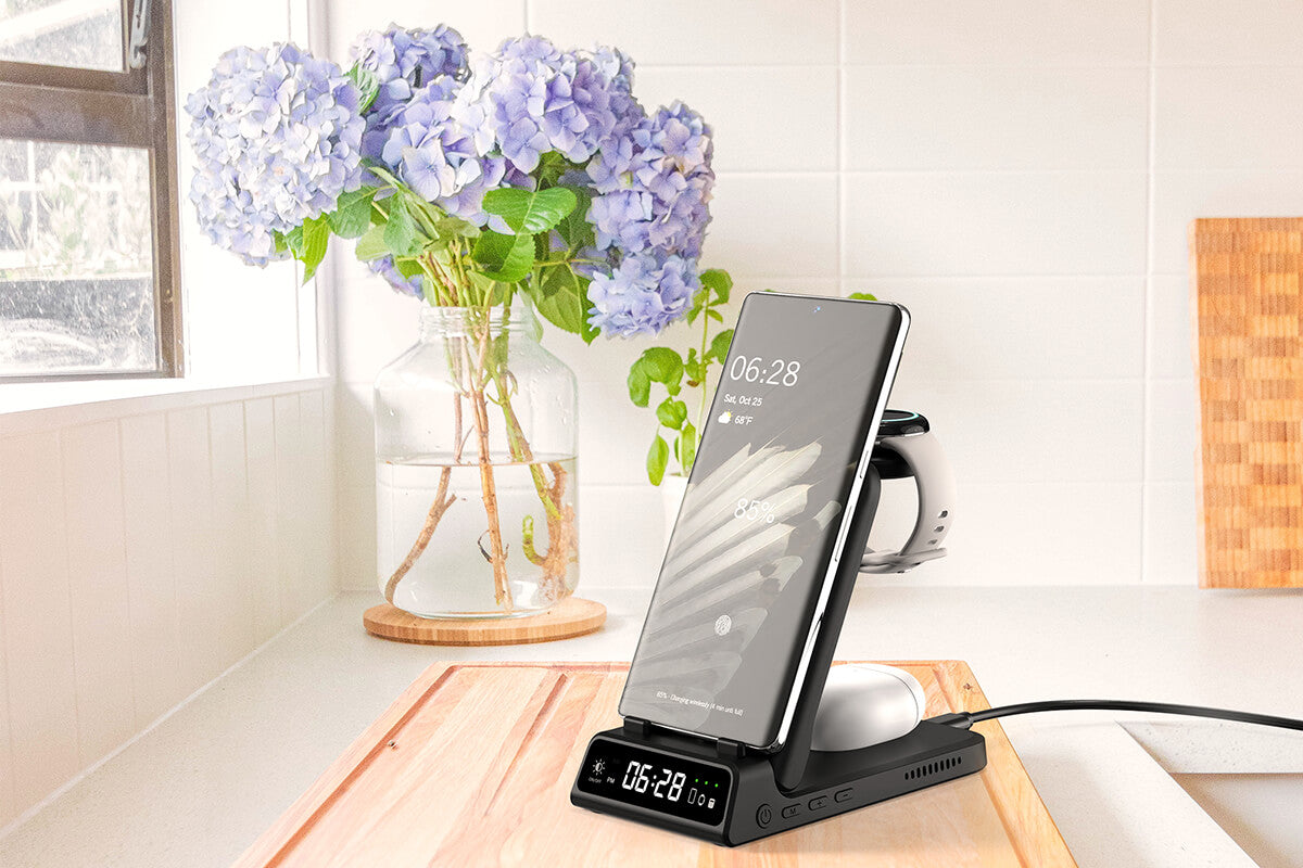 Experience the convenience of fast, foldable, and portable charging with the SwanScout 703G | 3 In 1 Foldable Wireless Charging Station for Google devices. This unique SwanScout Charging Station is designed for portability and speed, ensuring your Google devices are powered up wherever you go.
