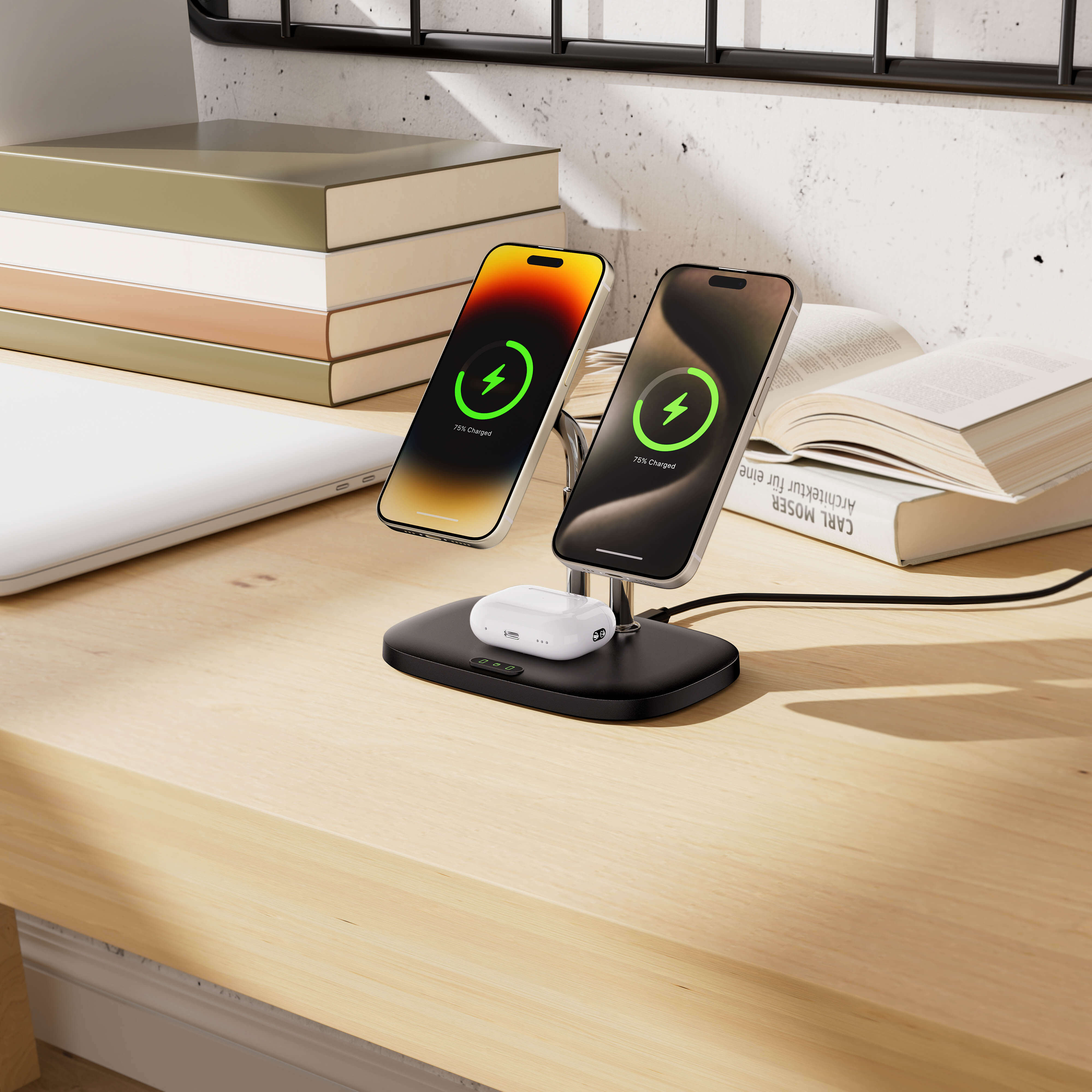 Introducing SwanScout 706M, a 3-in-1 Foldable Wireless Charging Station for Apple devices, designed for compatibility with multiple devices, featuring magnetic suction technology for improved charging efficiency. Its elegant design is sleek and sophisticated, while accurate charging indicators provide intuitive charging status.