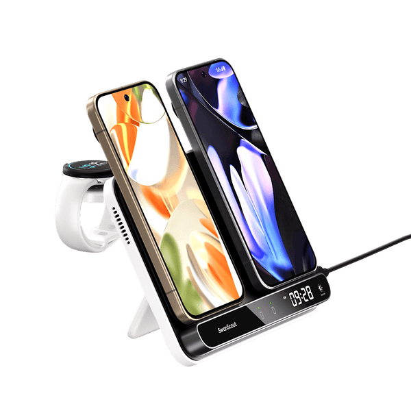 A wireless charger provides effortless charging by simply placing a compatible device on the pad, eliminating the need for cables.