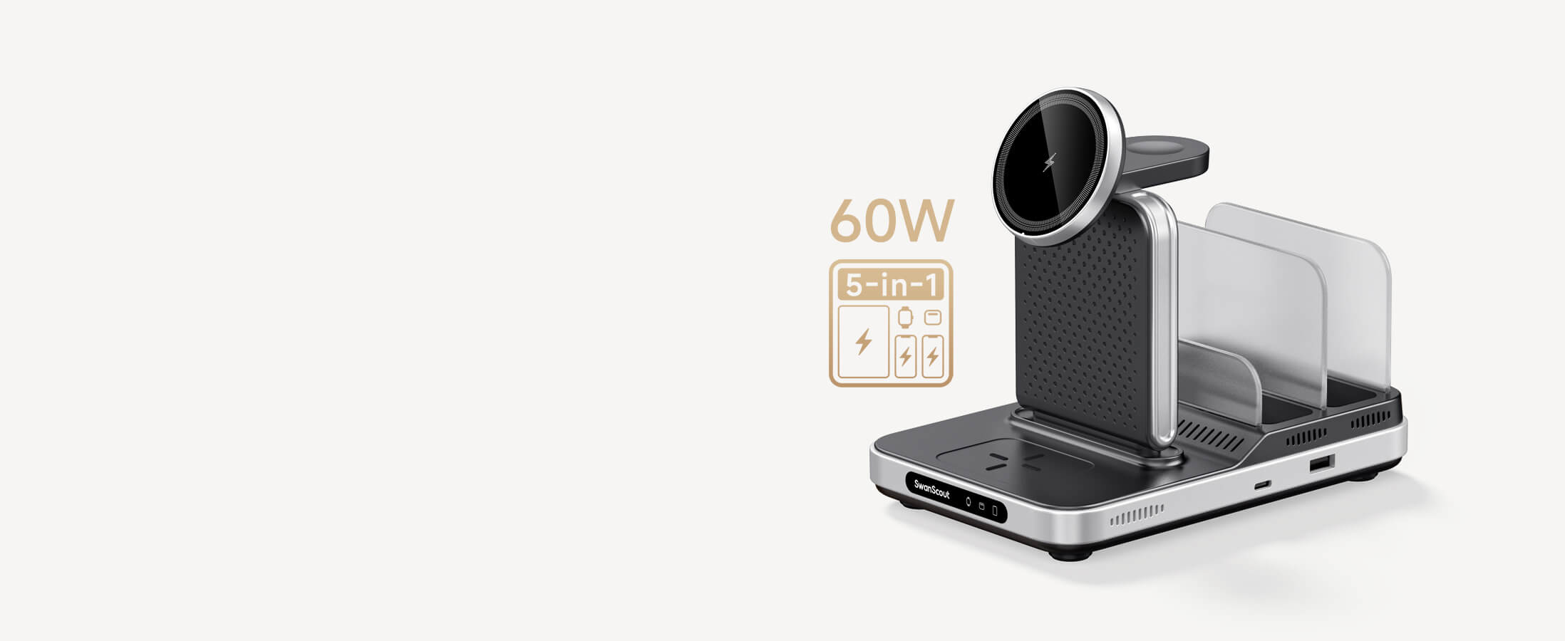 Compatible with AirPods 2, the SwanScout 901M ensures quick and consistent wireless charging alongside your Apple Watch and iPhone.