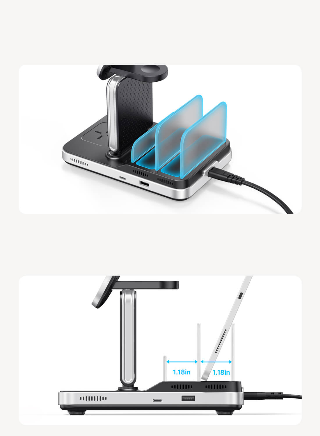 Elegant and durable, SwanScout 901M is also a versatile phone charger stand, great for wireless charging and video viewing simultaneously.