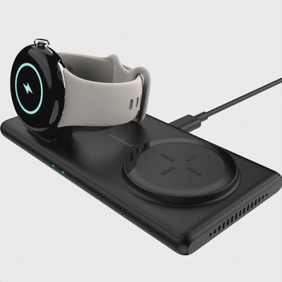 SwanScout 502G | 2 In 1 Foldable Wireless Charging Pad is designed for Google Watch and Google Pixel Buds Pro users, offering a seamless charging experience for multiple devices. With a non-slip base, fast charging technology, and a gravity structure design, it ensures stability, compatibility, and convenience in travel and storage.
