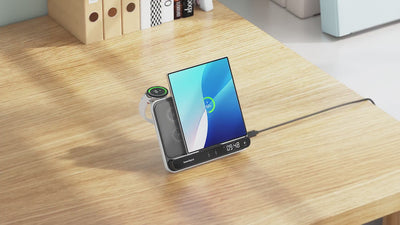 A 30W wireless charger delivers high-speed charging for compatible devices, ensuring minimal downtime.