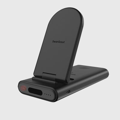 Portable for Travel Design 3 in 1 Power Bank Wireless Charging Station 10000mAh Large Capacity Battery USB-C Port is Both for Input and Output, This unique SwanScout Charging Station for Samsung Devices is designed for portability and speed, ensuring your Samsung devices are powered up wherever you go.