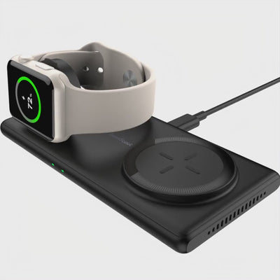 SwanScout 502M | 2 In 1 Foldable Wireless Charging Pad is designed for iPhone,Apple Watch and airpods users, offering a seamless charging experience for multiple devices. With a non-slip base, fast charging technology, and a gravity structure design, it ensures stability, compatibility, and convenience in travel and storage.