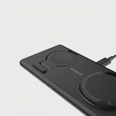 SwanScout 502S | 2 In 1 Foldable Wireless Charging Pad is designed for Samsung Watch and Samsung Headphones users, offering a seamless charging experience for multiple devices. With a non-slip base, fast charging technology, and a gravity structure design, it ensures stability, compatibility, and convenience in travel and storage.