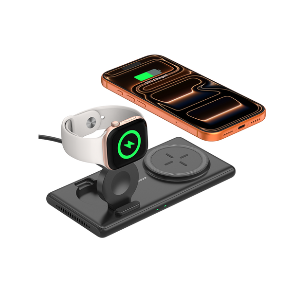 SwanScout 502M 2-in-1 magnetic wireless charger for Apple devices, charging iPhone and Apple Watch simultaneously with foldable stand, portable for travel