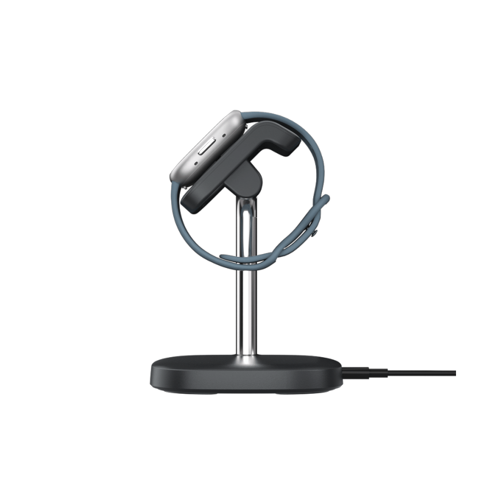 Side view of SwanScout 505FB showing the integrated watch band holder, ensuring stable positioning during 3W charging for Fitbit Sense