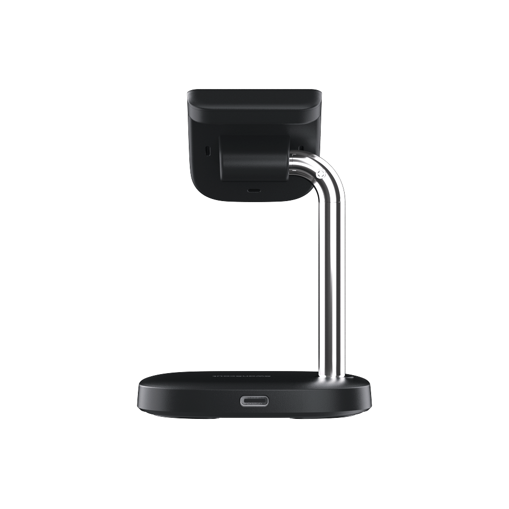 SwanScout 505FB adjustable charging stand for Fitbit watch, back view showing the sleek dock and charging port.