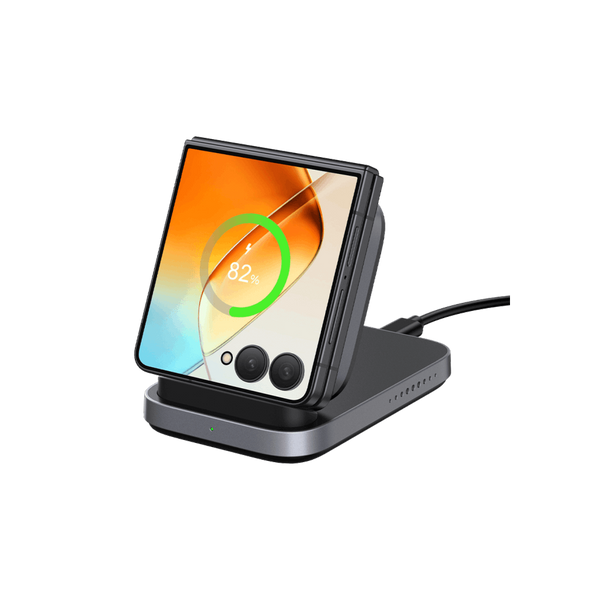 SwanScout 508F foldable wireless charger for Samsung Z Flip 7 and Motorola RAZR, showing its compact, foldable design and charging surface.