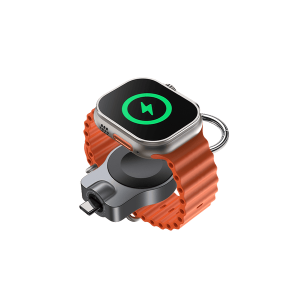 SwanScout 510A portable Apple Watch fast charger with rotatable USB-C design, shown from an angled view.