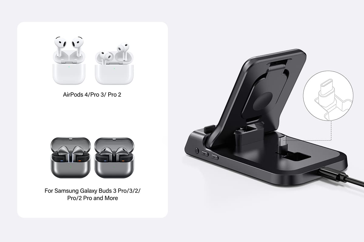 3W USB-C earbud charging for Apple Samsung and other compatible earbuds with the SwanScout 701AC