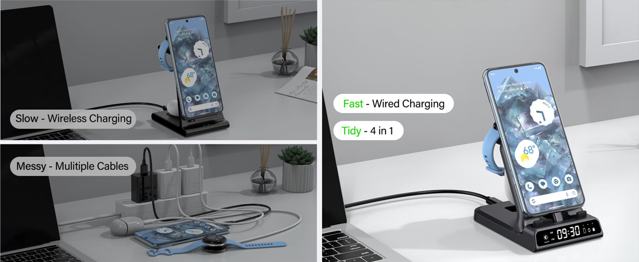 Fast 3-in-1 charging keeps devices powered while reducing cable clutter with the SwanScout 701G2