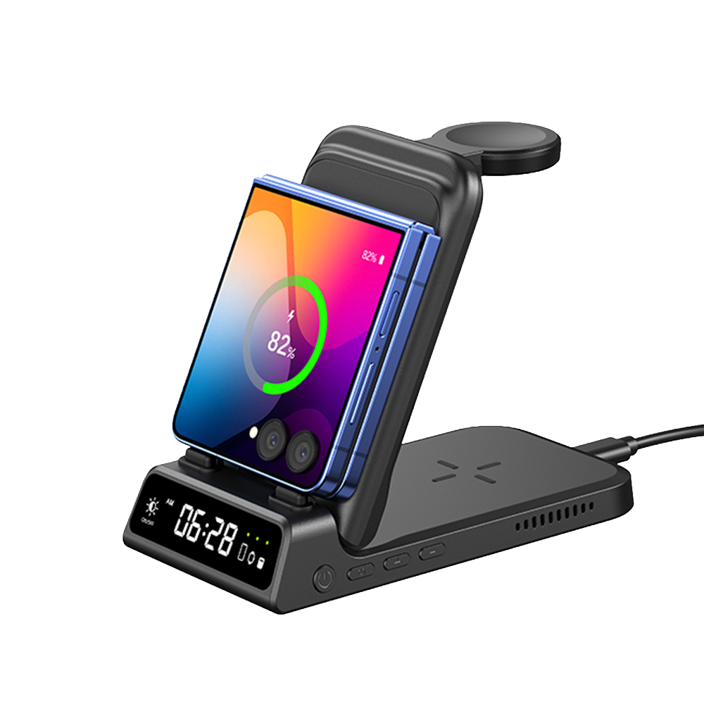 SwanScout 703F with the charging arm adjusted for a Samsung Galaxy Z Flip 6, offering 0–70 degree flexibility for the ideal viewing angle