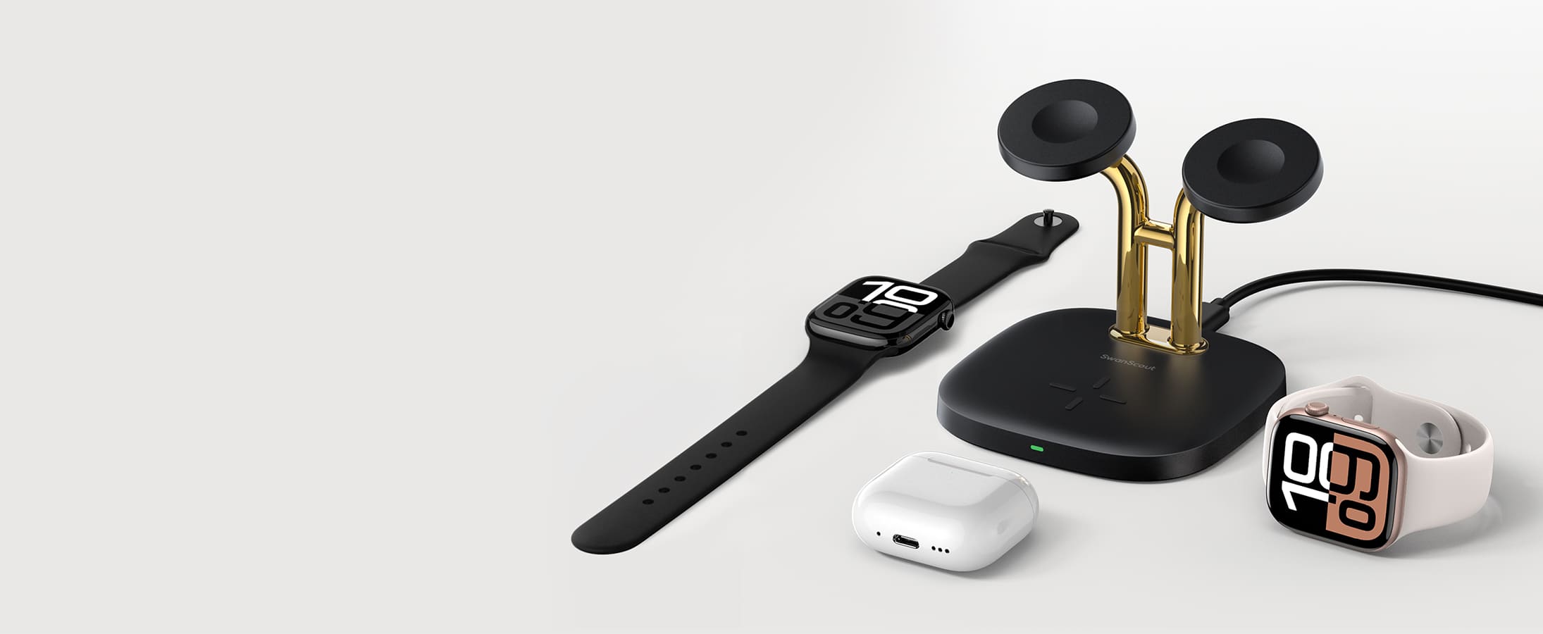 Dual Apple Watch charging with AirPods on SwanScout 704A