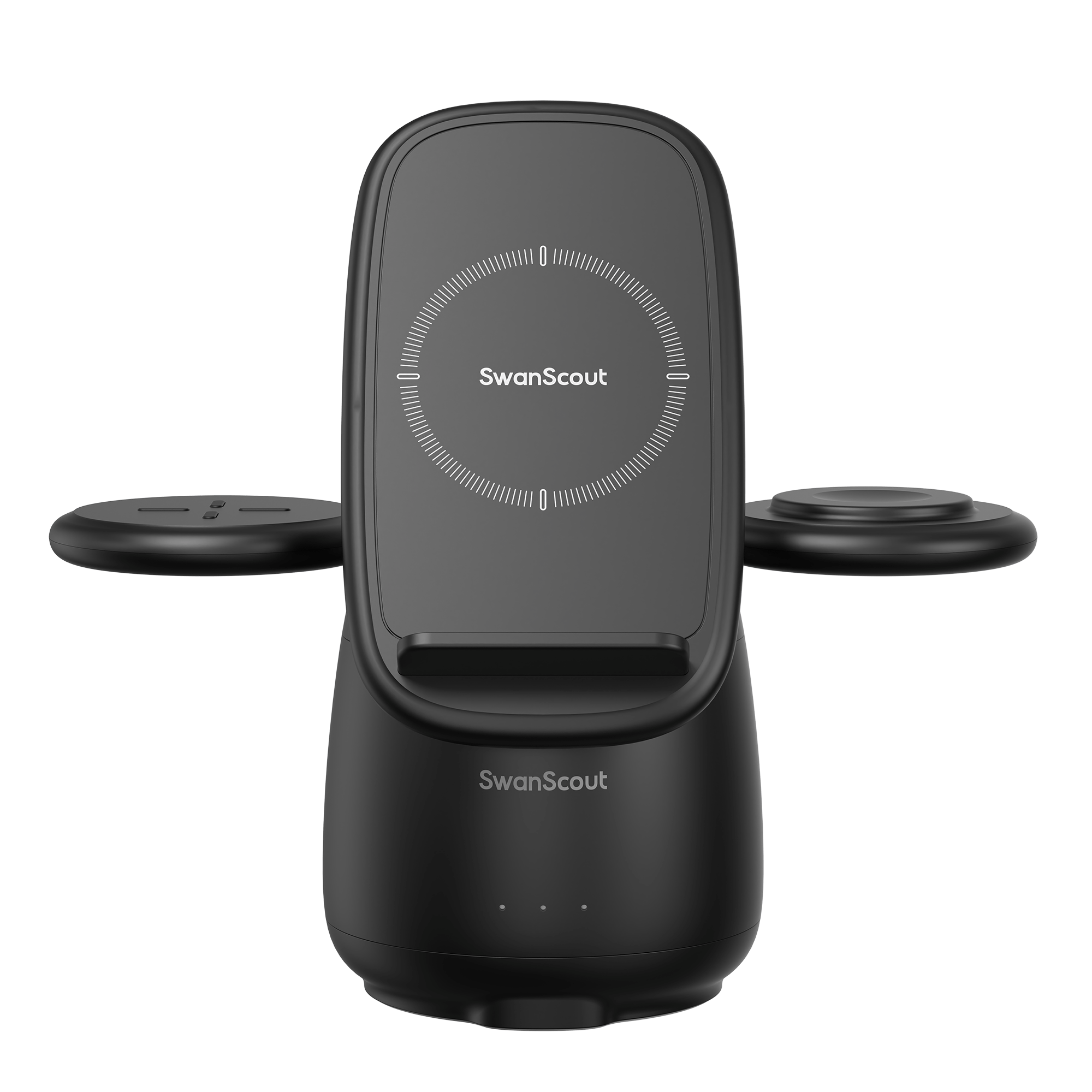 SwanScout 707S wireless charging station for Samsung in black with penguin design and non-slip base.