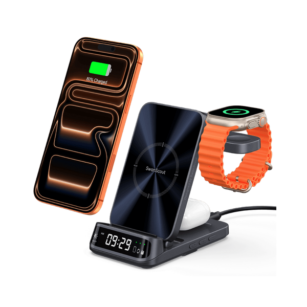 SwanScout 708A - 3 in 1 Wireless Charger for Apple with Clock