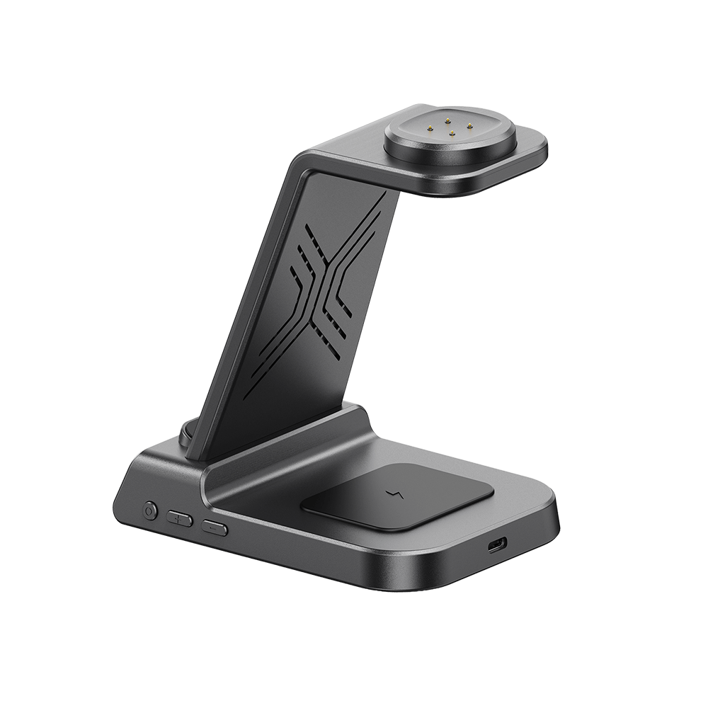 SwanScout C01G2 3-in-1 wireless charging station for Google Pixel, with space for Pixel Watch, Fitbit Sense, and compatible devices.
