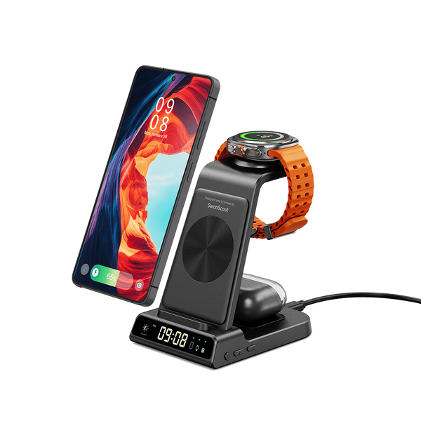 3 in 1 wireless charging station charging phone watch and earbuds together SwanScout C01S